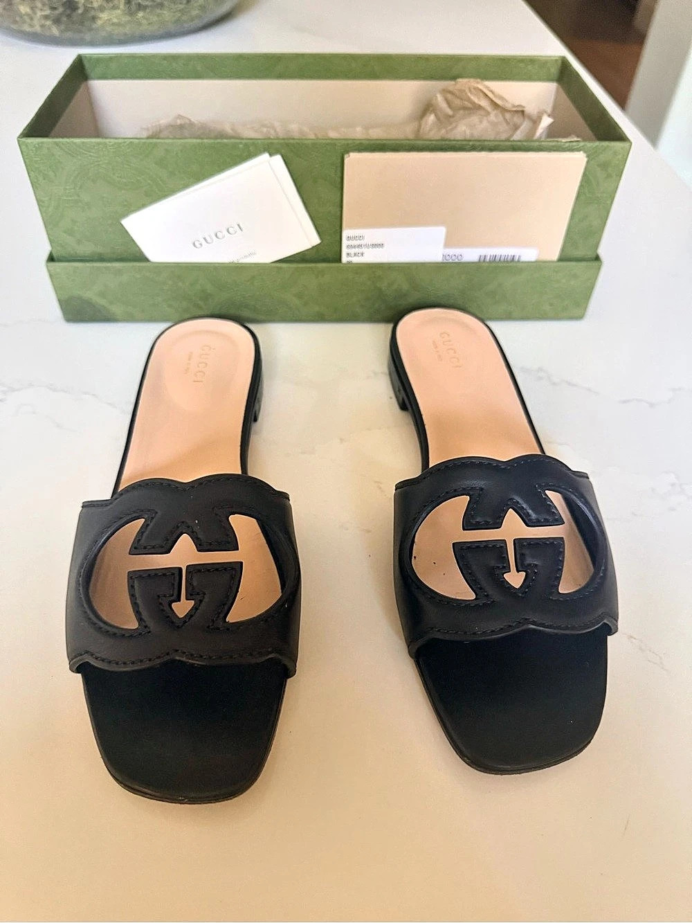 Gucci Interlocking G Cut-Out Slide Sandal Black Like New